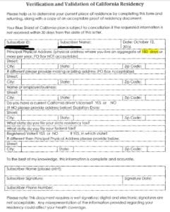 Blue Shield Residency Verification Form