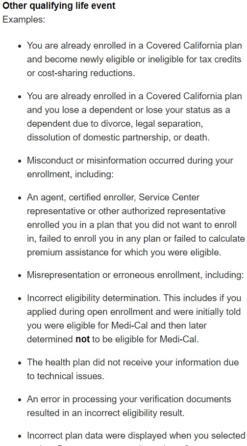 Covered CA - List of Special Enrollment Periods Covered CA - List of Special Enrollment Periods