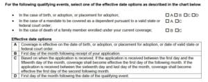 Special Enrollment Effective Dates - From Blue Cross Application Special Enrollment Effective Dates