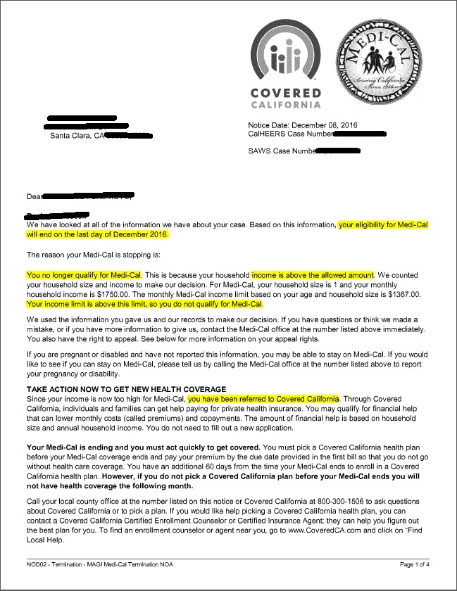 Medi-Cal Notice that you are losing coverage