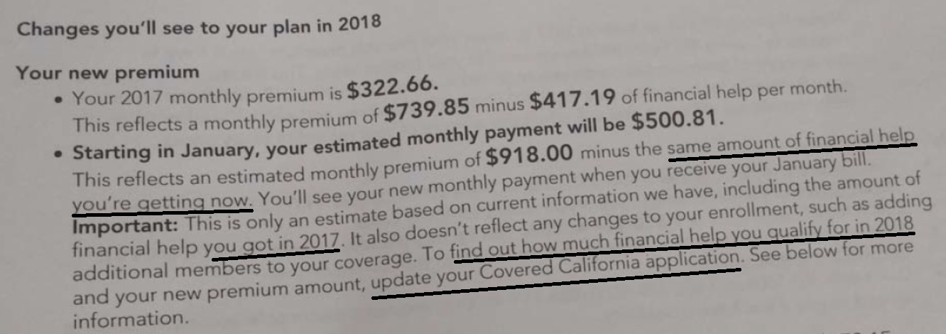 Excerpt of Kaiser Letter. It doesn't reflect the subsidy calculation for 2018. Click here to get yours.