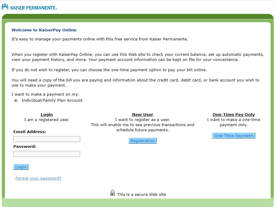 Click to pay bill with kaiser
