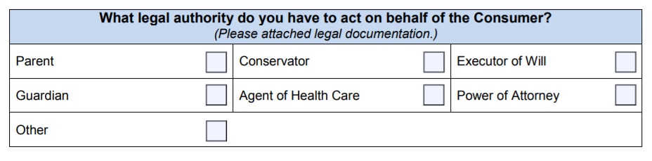 legal authority to sign application