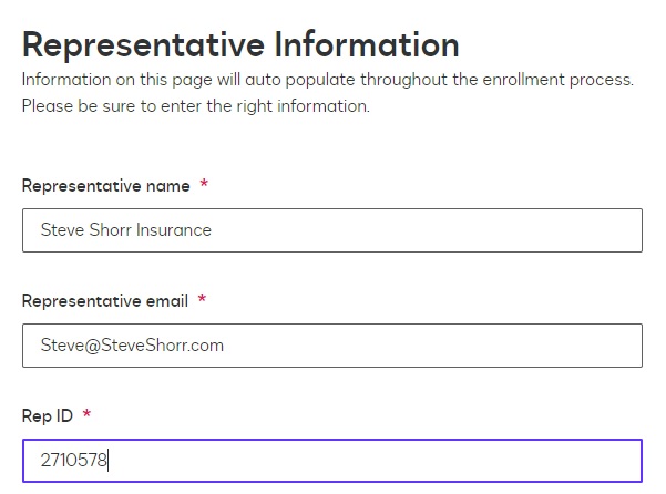 Agent information for online enrollment form