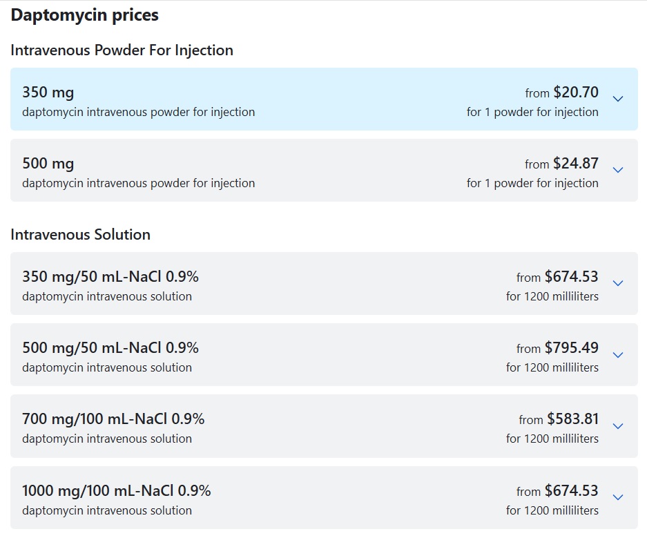 daptomycin prices