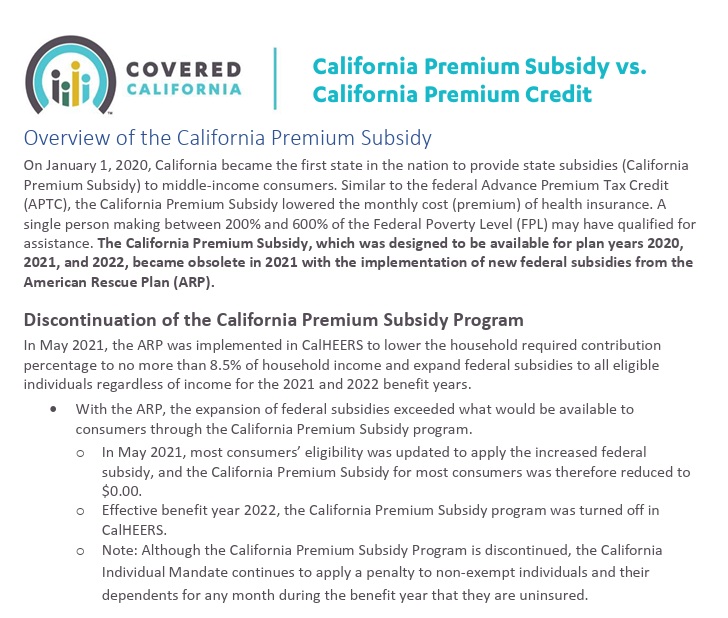 Covered CA subsidy to 600% doesn't apply