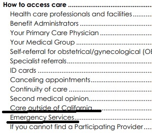 Blue Shield HMO table of contents