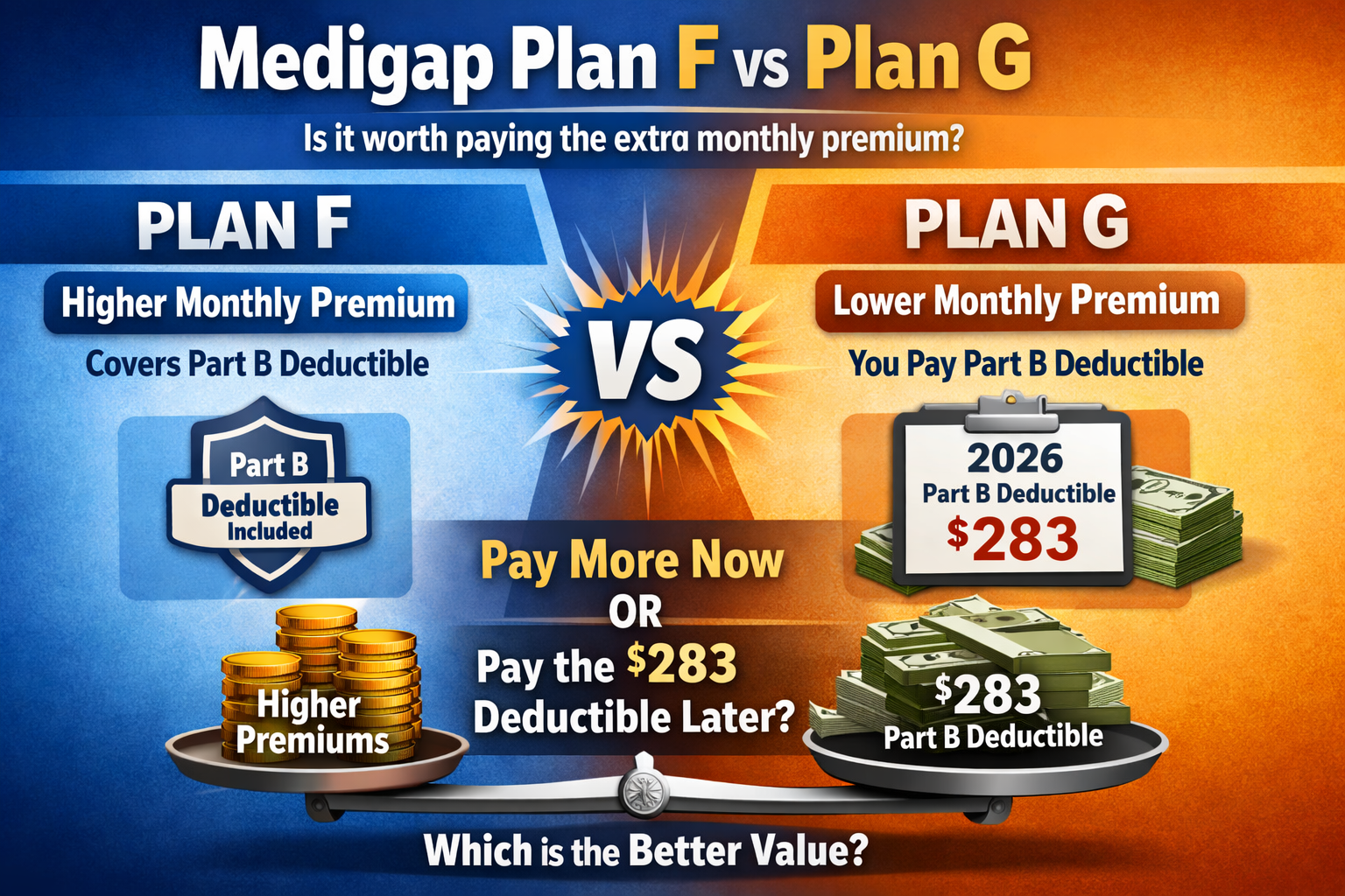 Medi Gap plan f vs g  much lower premium than the $283 deductible....
