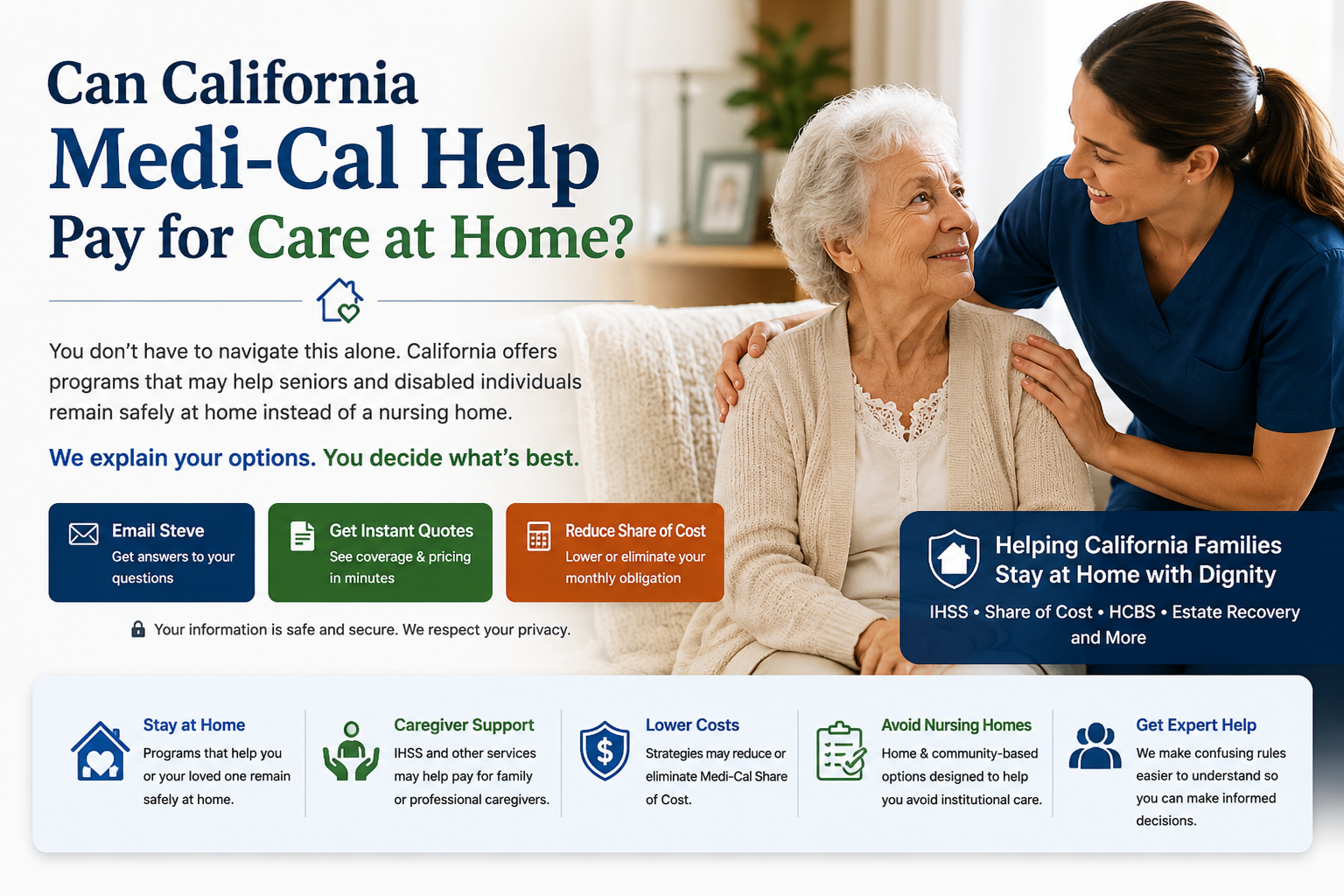 medi cal can pay for you to have a caregiver at home  ihss
